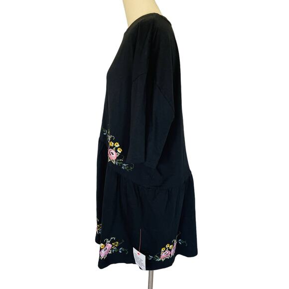 ASOS DESIGN Black Mini Smock Dress Floral Embroidery - Picture 6 of 9
